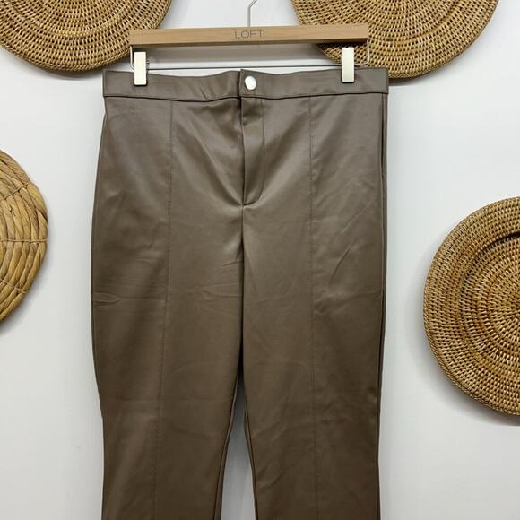Zara Neutral Brown High Waist Minimalist High Rise Faux Leather Leggings Pant XL - Picture 4 of 8